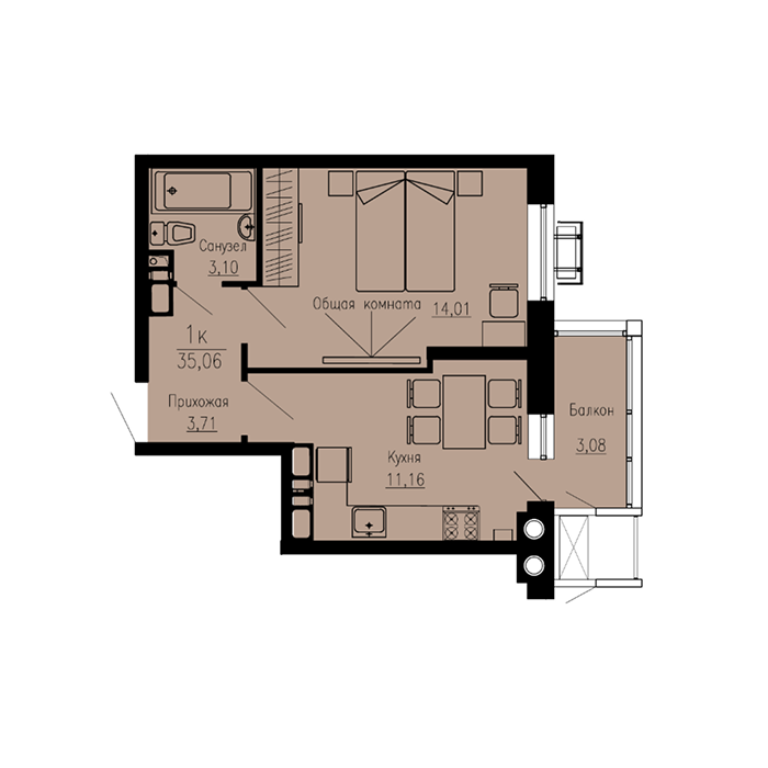 Планировка 1-комн. 1