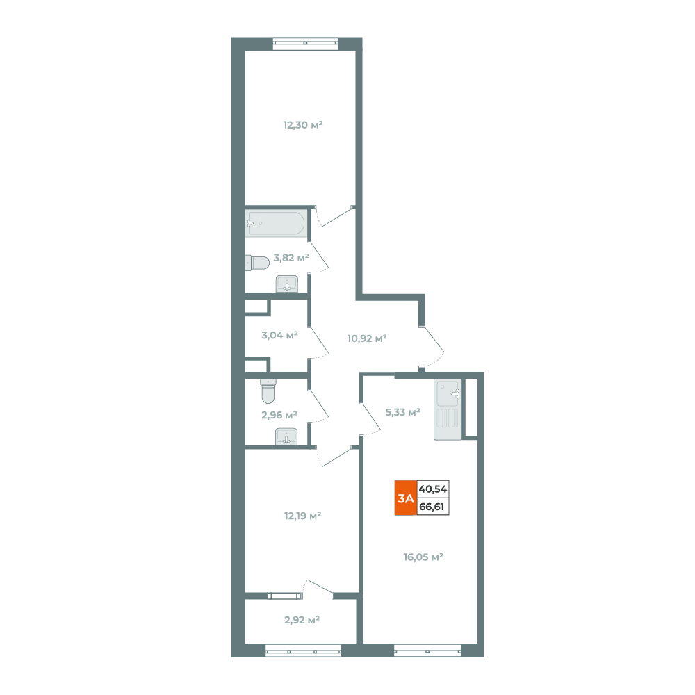 Планировка 2-комн. 69,53 м², ЖК «Автор»