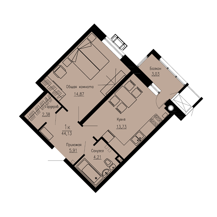 Планировка 1-комн. 1