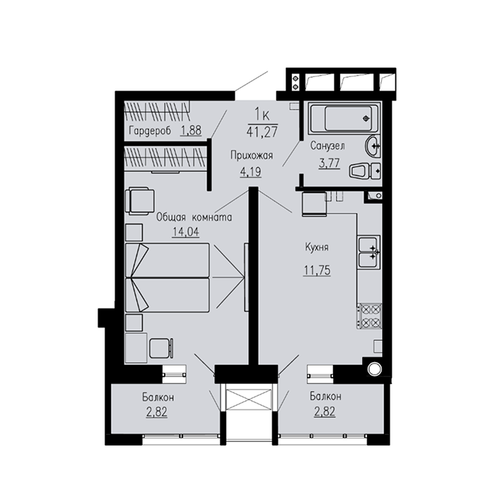 Планировка 1-комн. 1