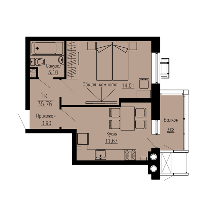 Планировка 1-комн. 1