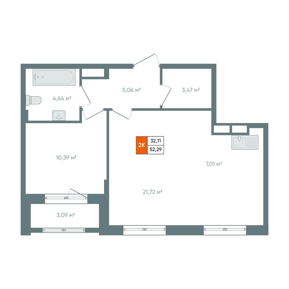 Планировка 2-комн. 2