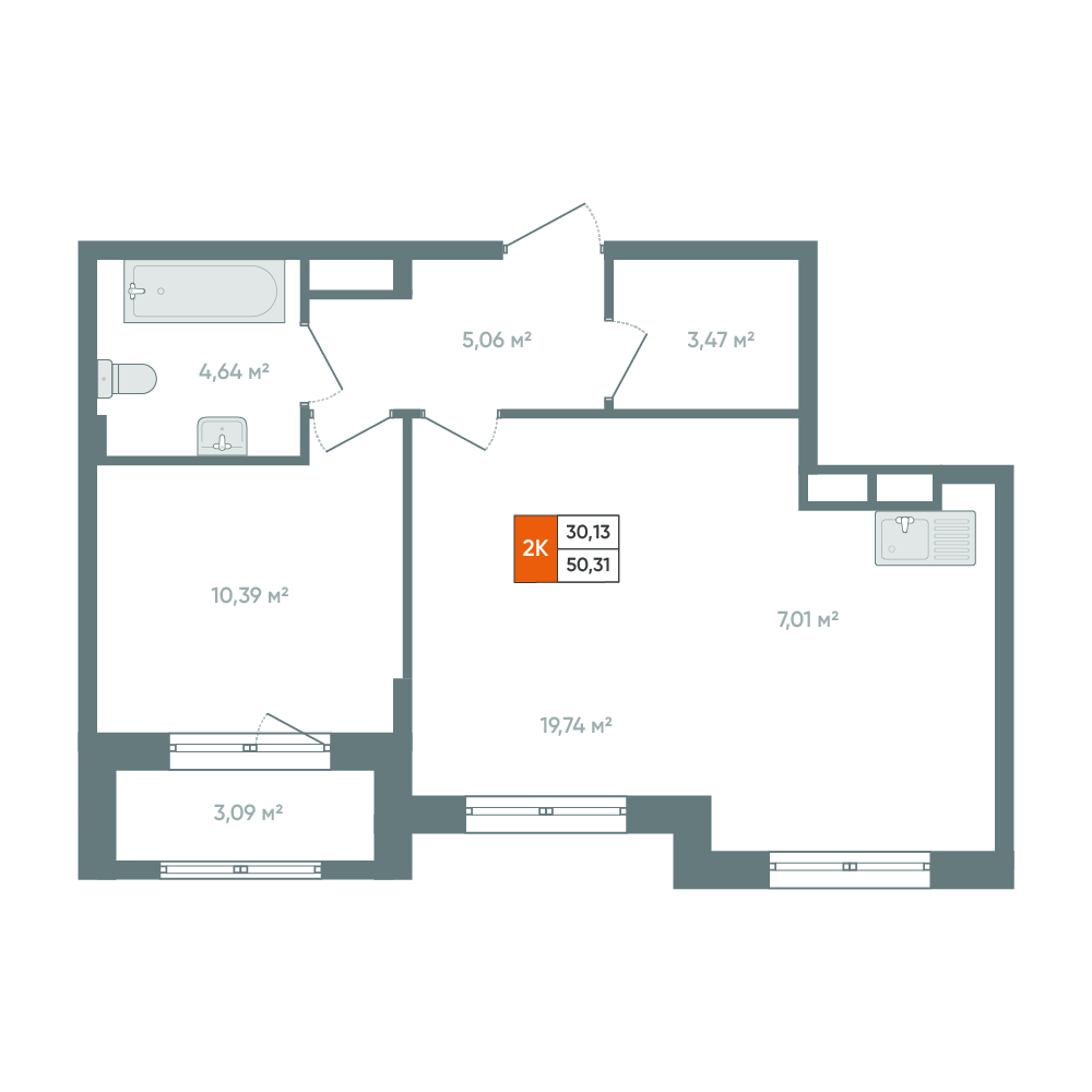 Планировка 2-комн. 2