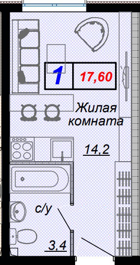 Планировка 1-комн. 1