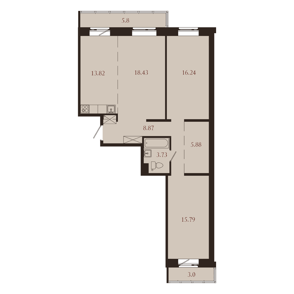 Планировка 3-комн. 1
