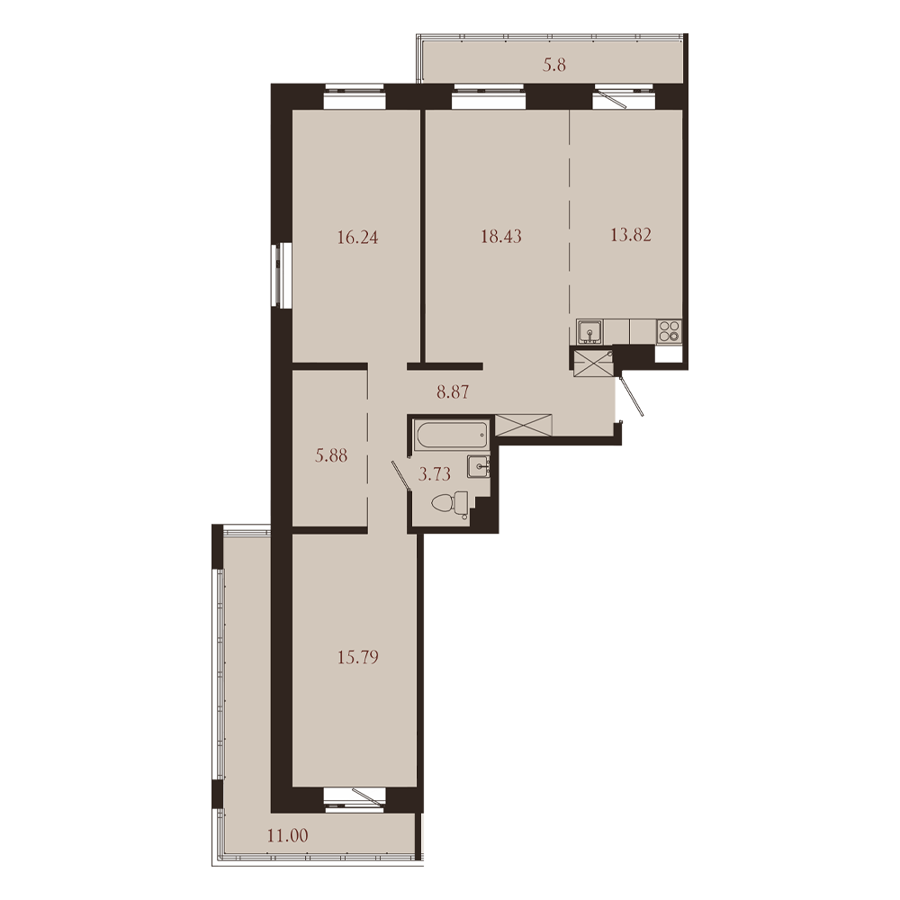 Планировка 3-комн. 1