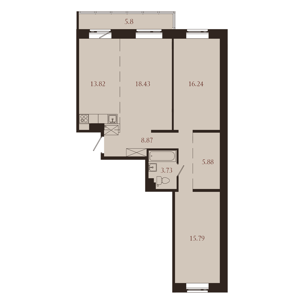 Планировка 3-комн. 1