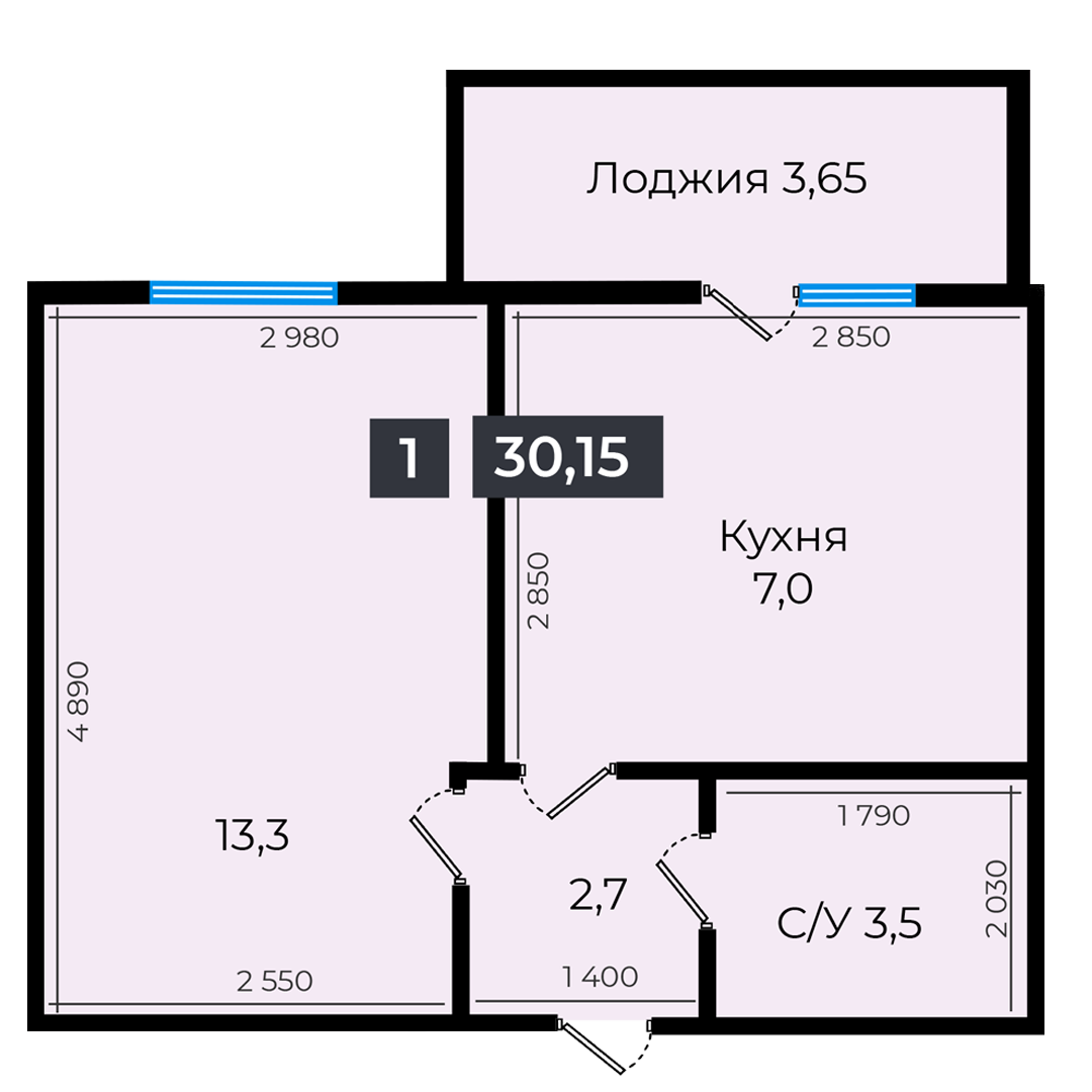1-комнатная, 30.15 м² 1