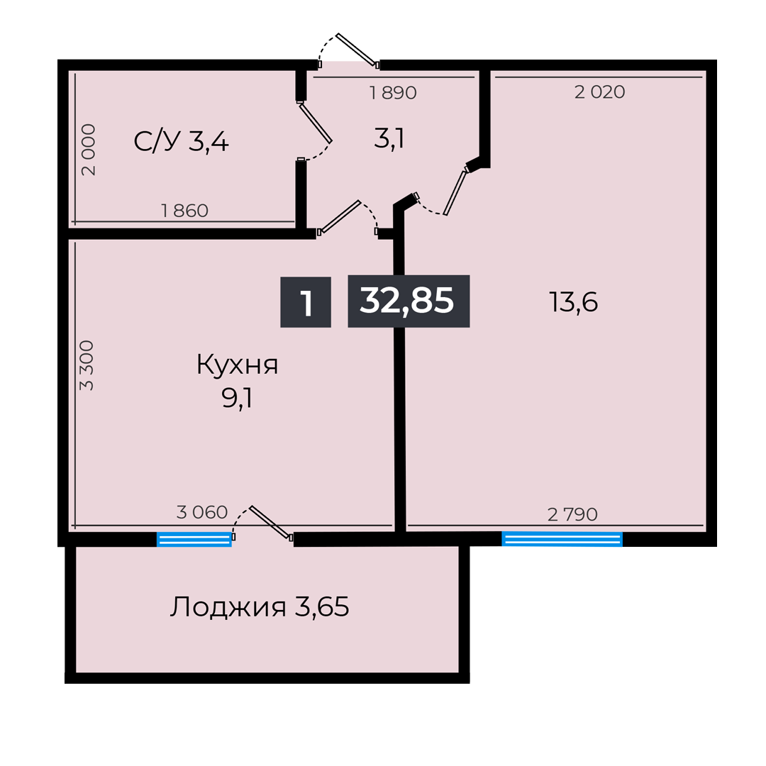 Планировка 1-комн. 1