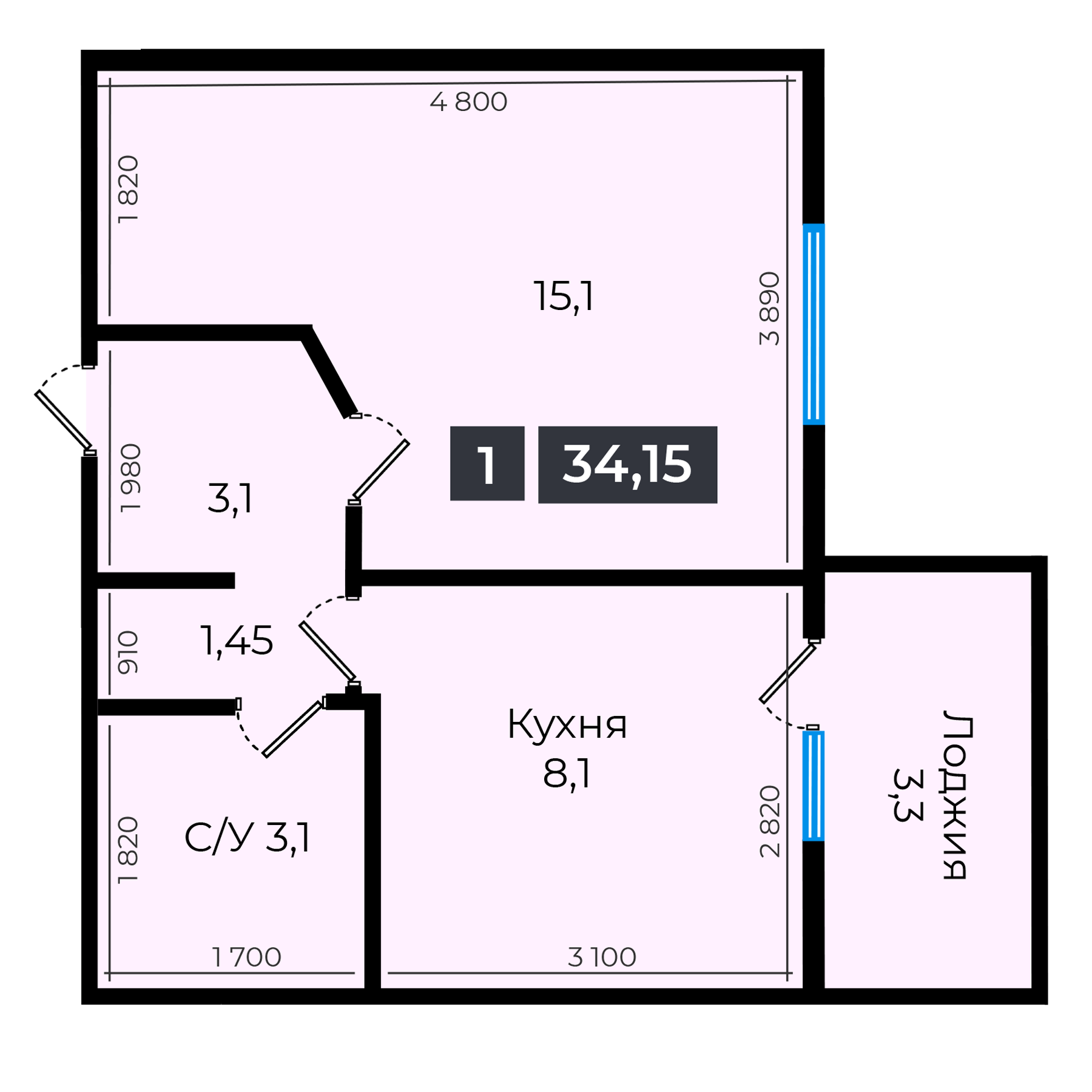 Планировка 1-комн. 1