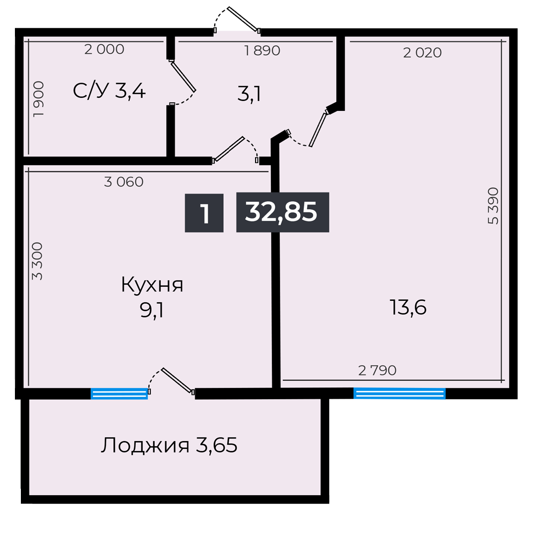 Планировка 1-комн. 1
