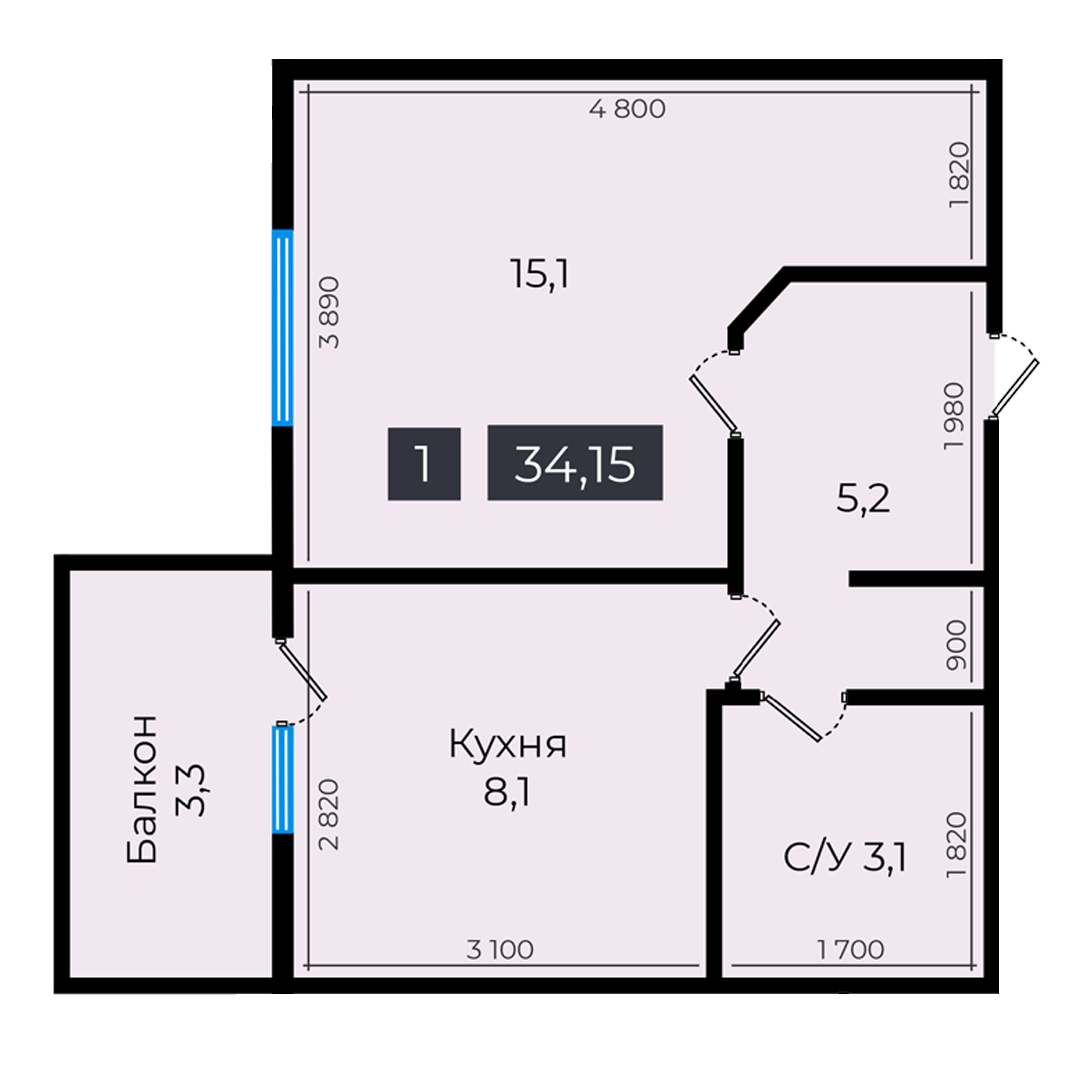 Планировка 1-комн. 1