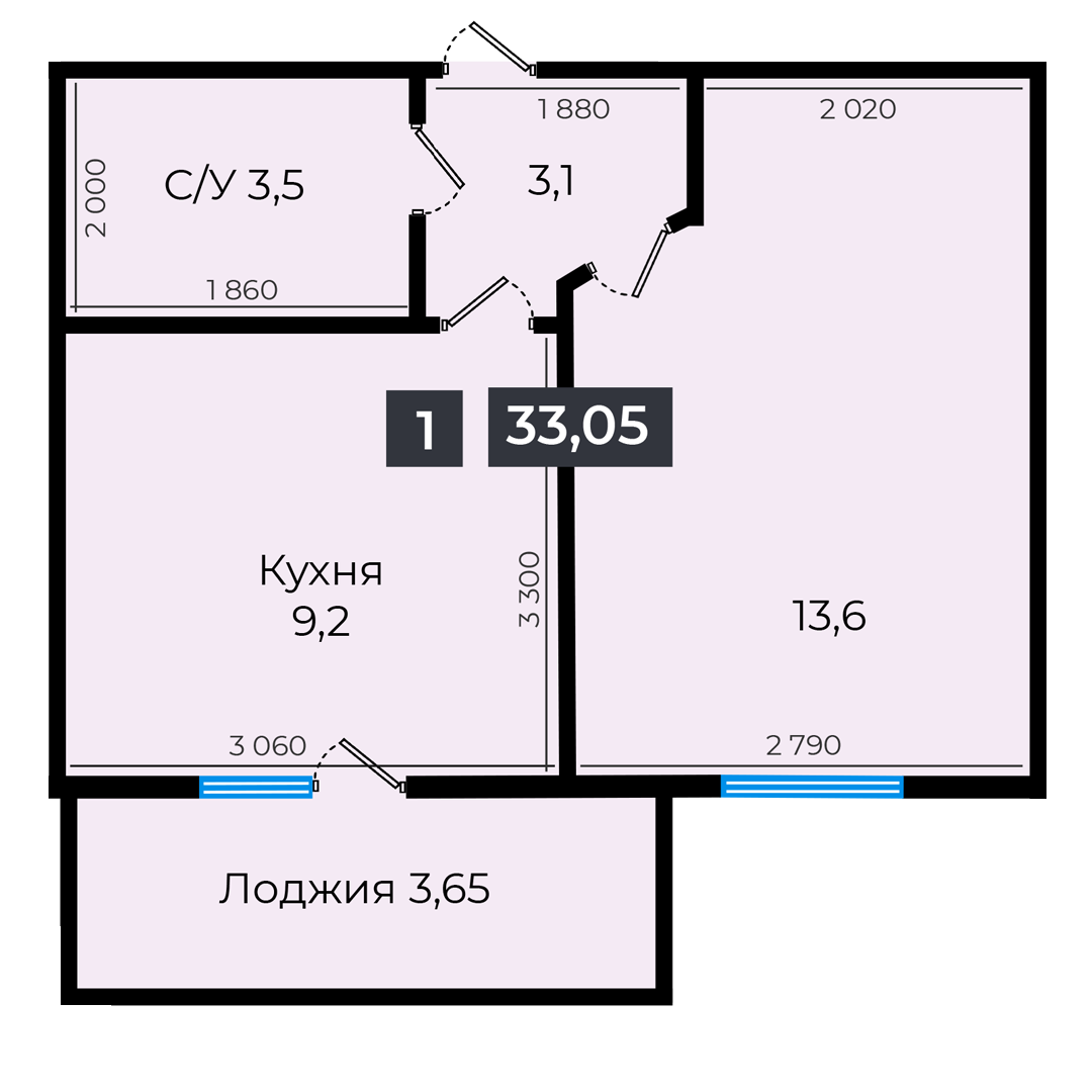 Планировка 1-комн. 1