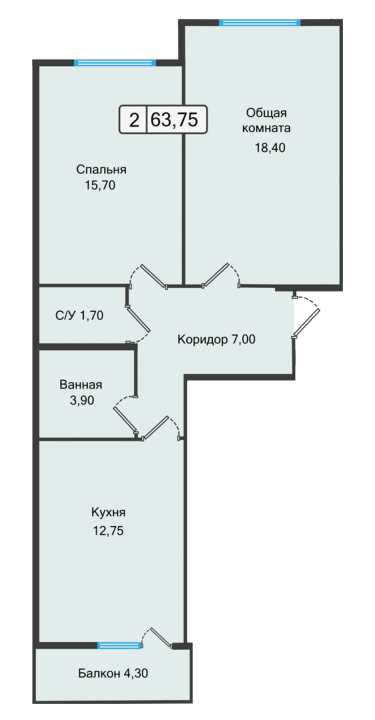 Планировка 2-комн. 1