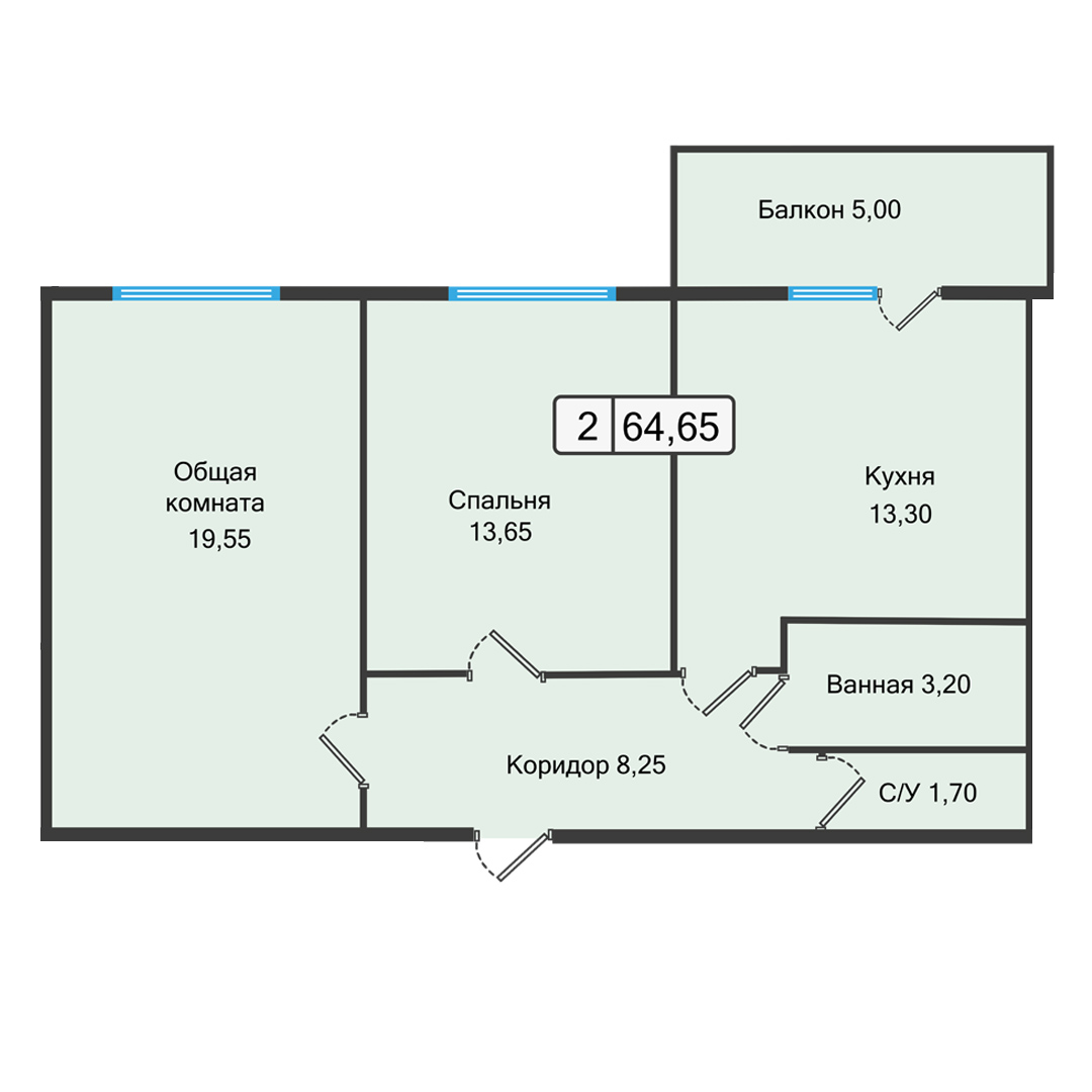 Планировка 2-комн. 1