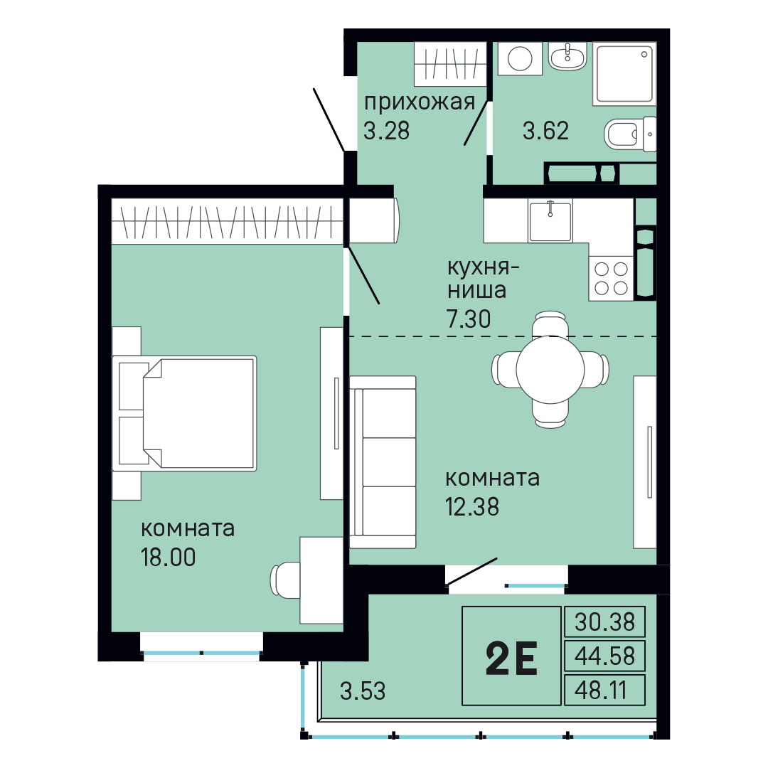 Планировка 2-комн. 1
