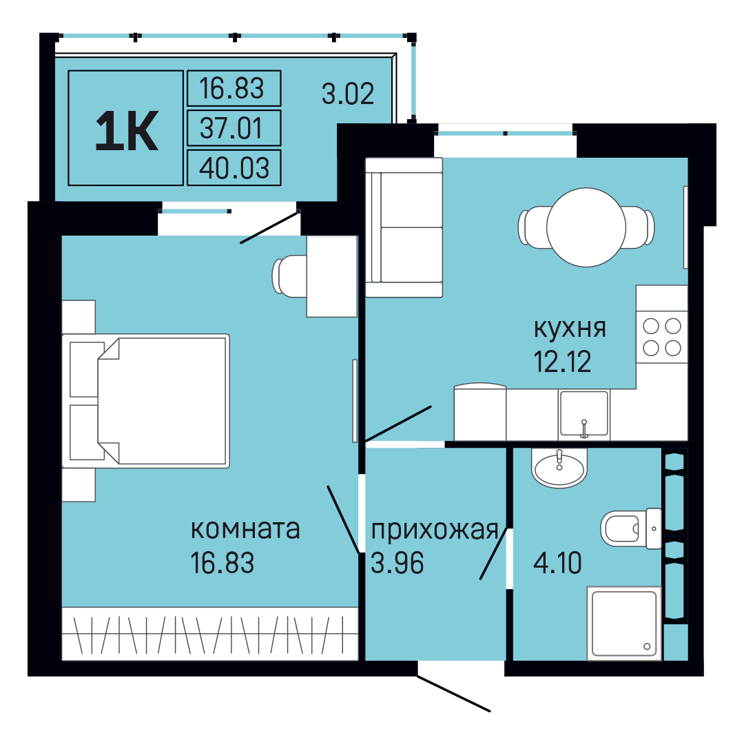 Планировка 1-комн. 1