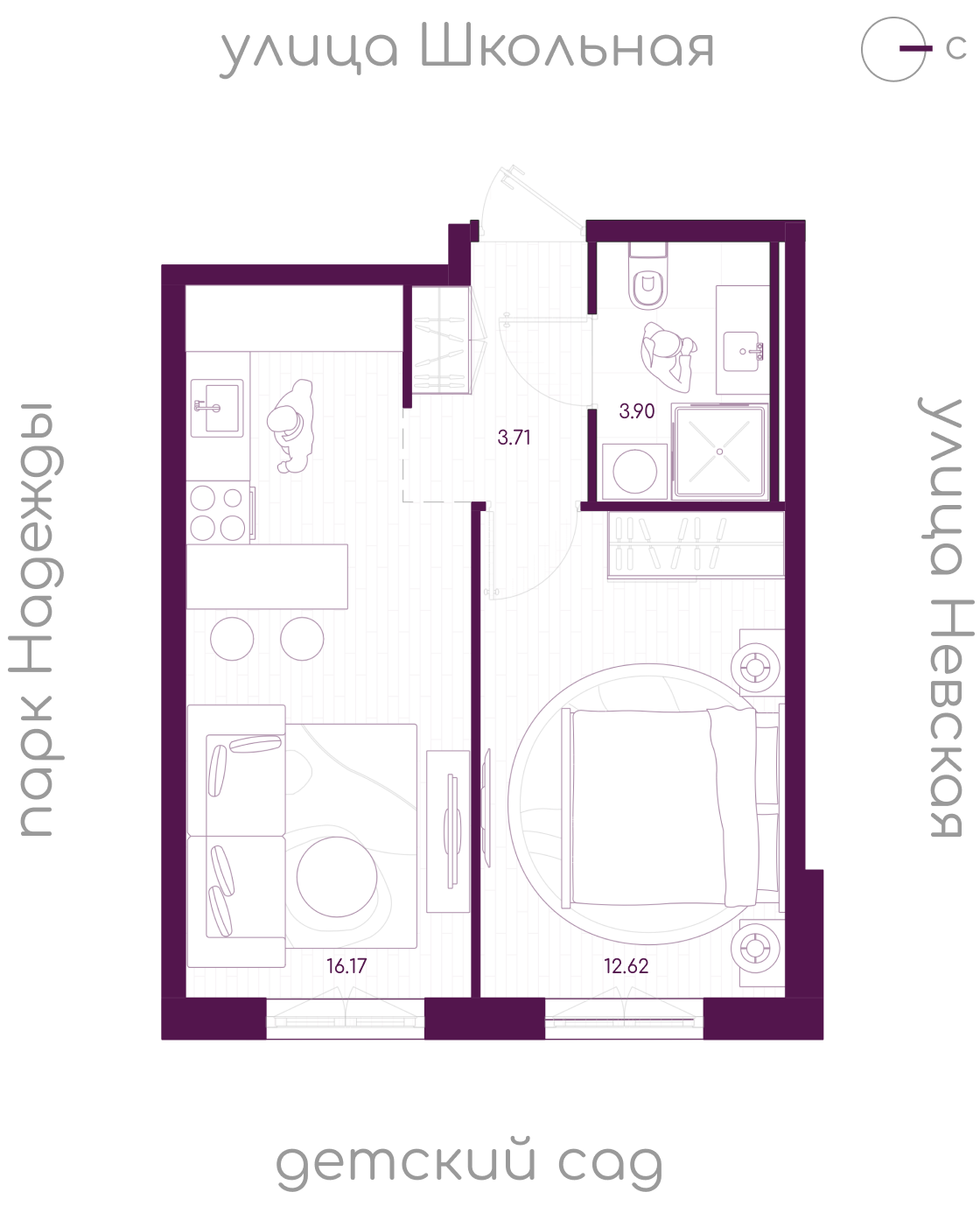 Планировка 1-комн. 2