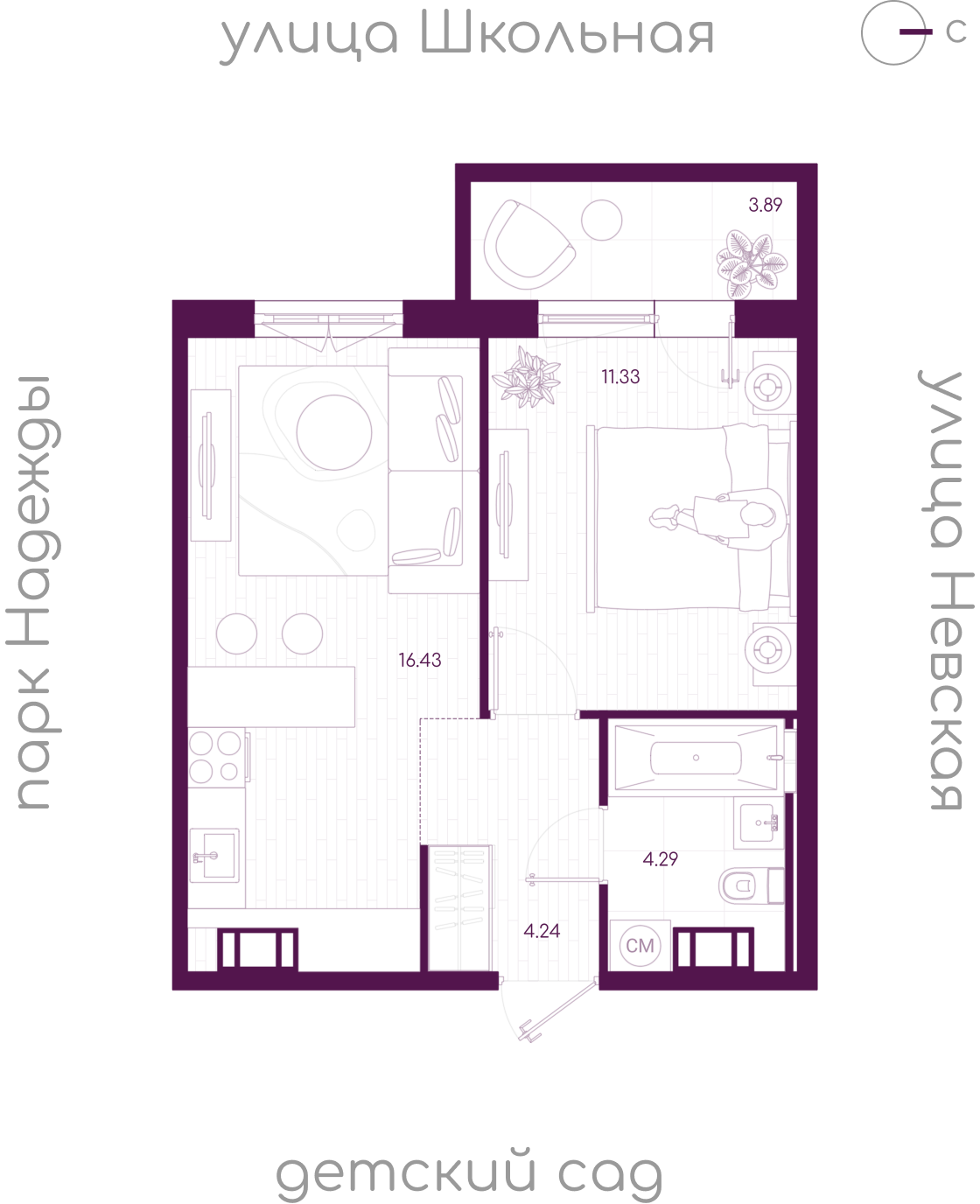 Планировка 1-комн. 2