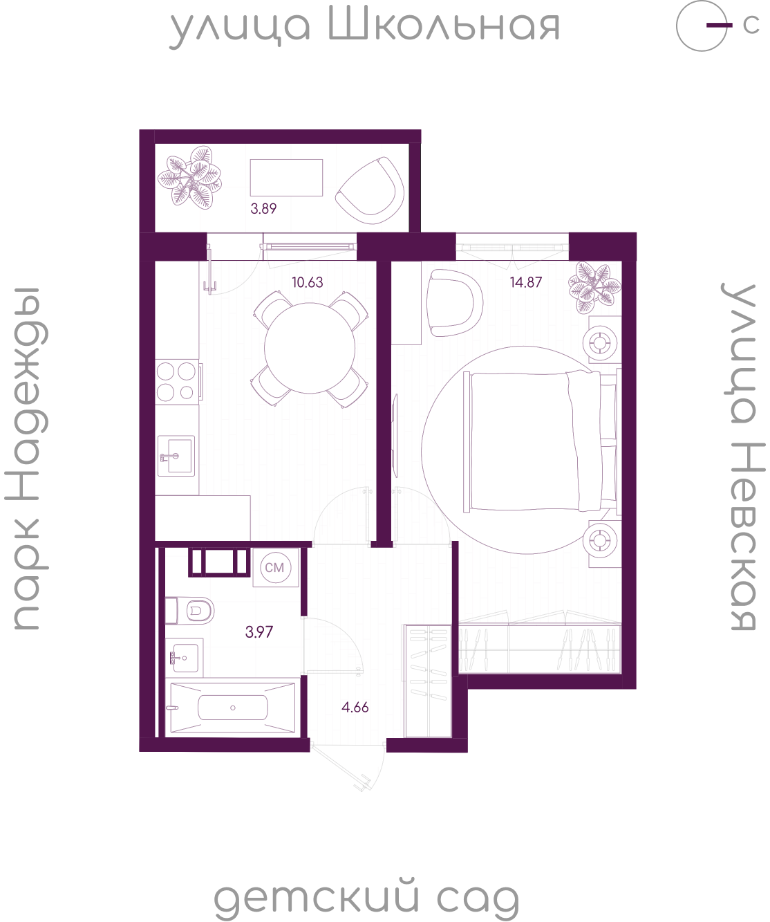 Планировка 1-комн. 2