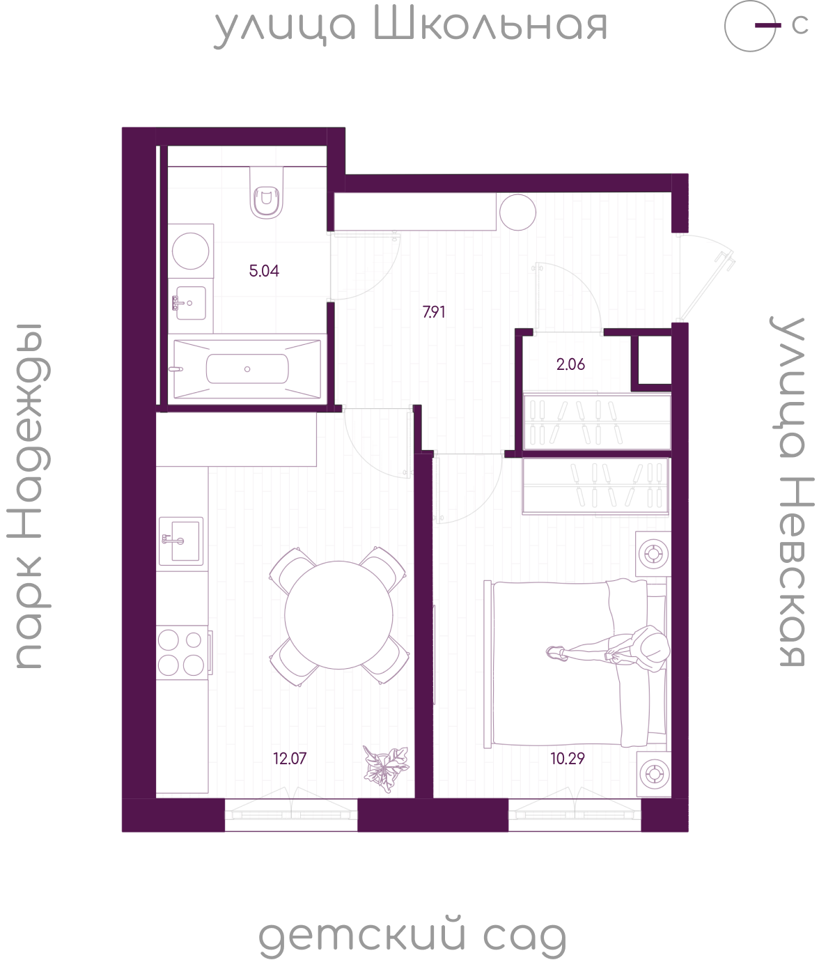 Планировка 1-комн. 2