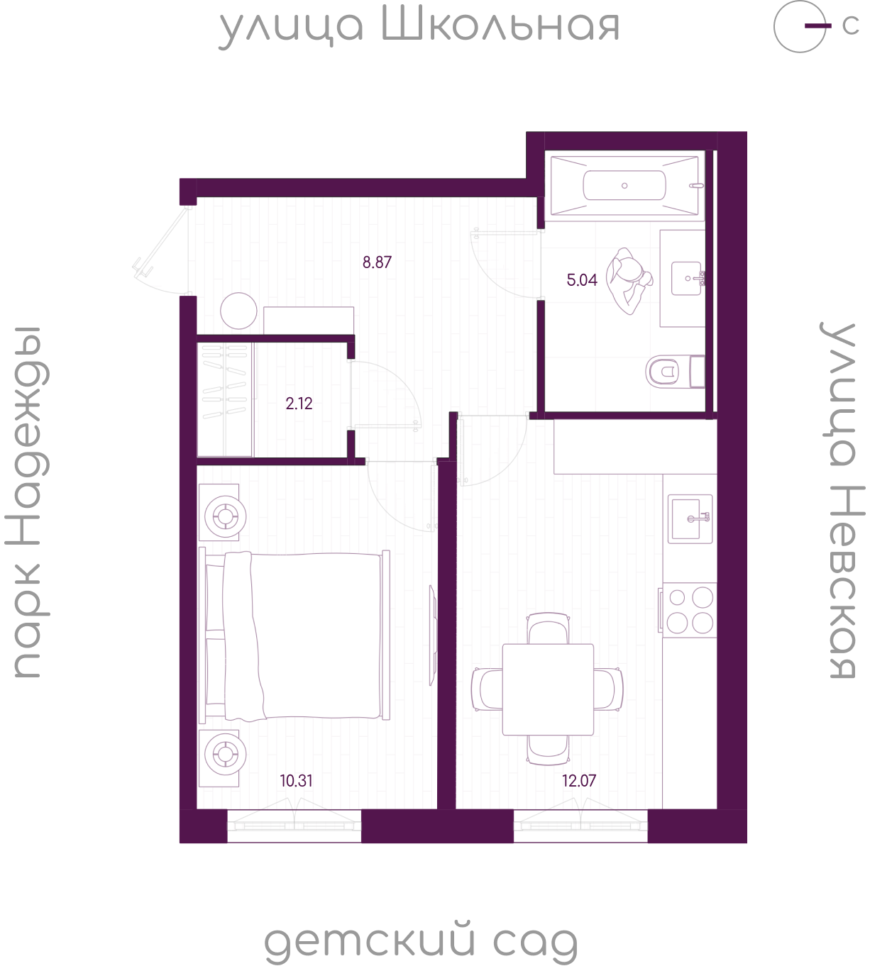 Планировка 1-комн. 2