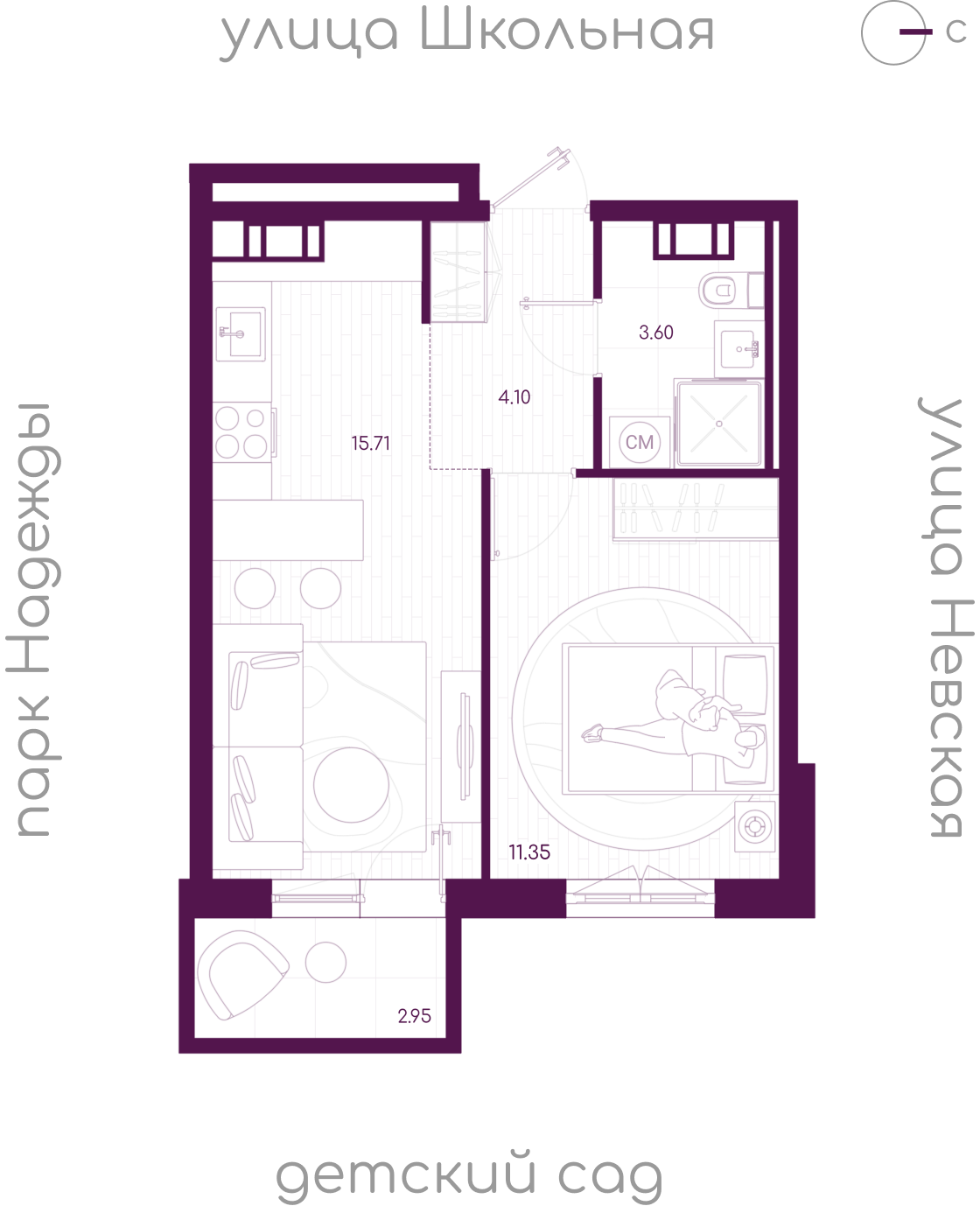 Планировка 1-комн. 2