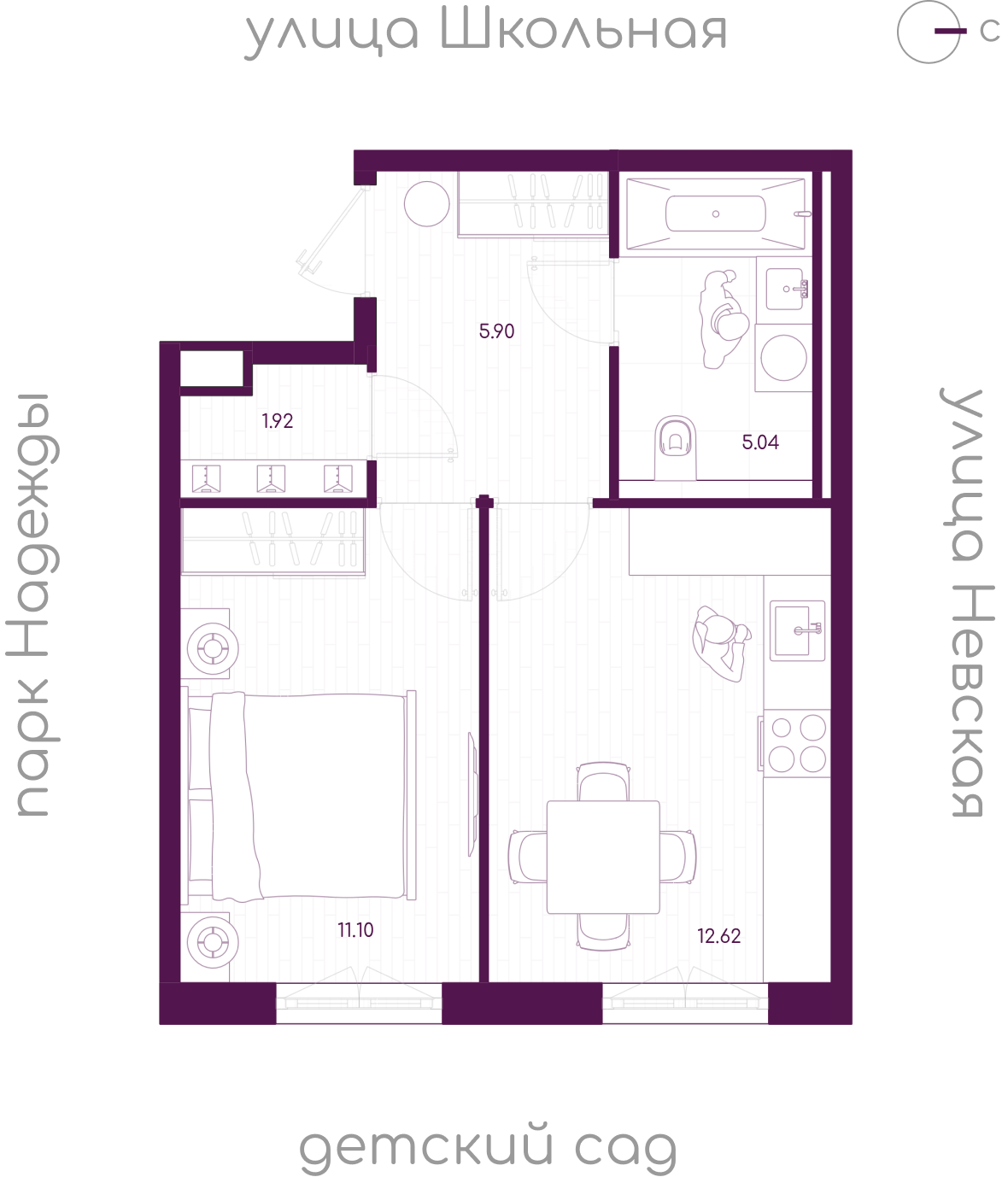Планировка 1-комн. 2