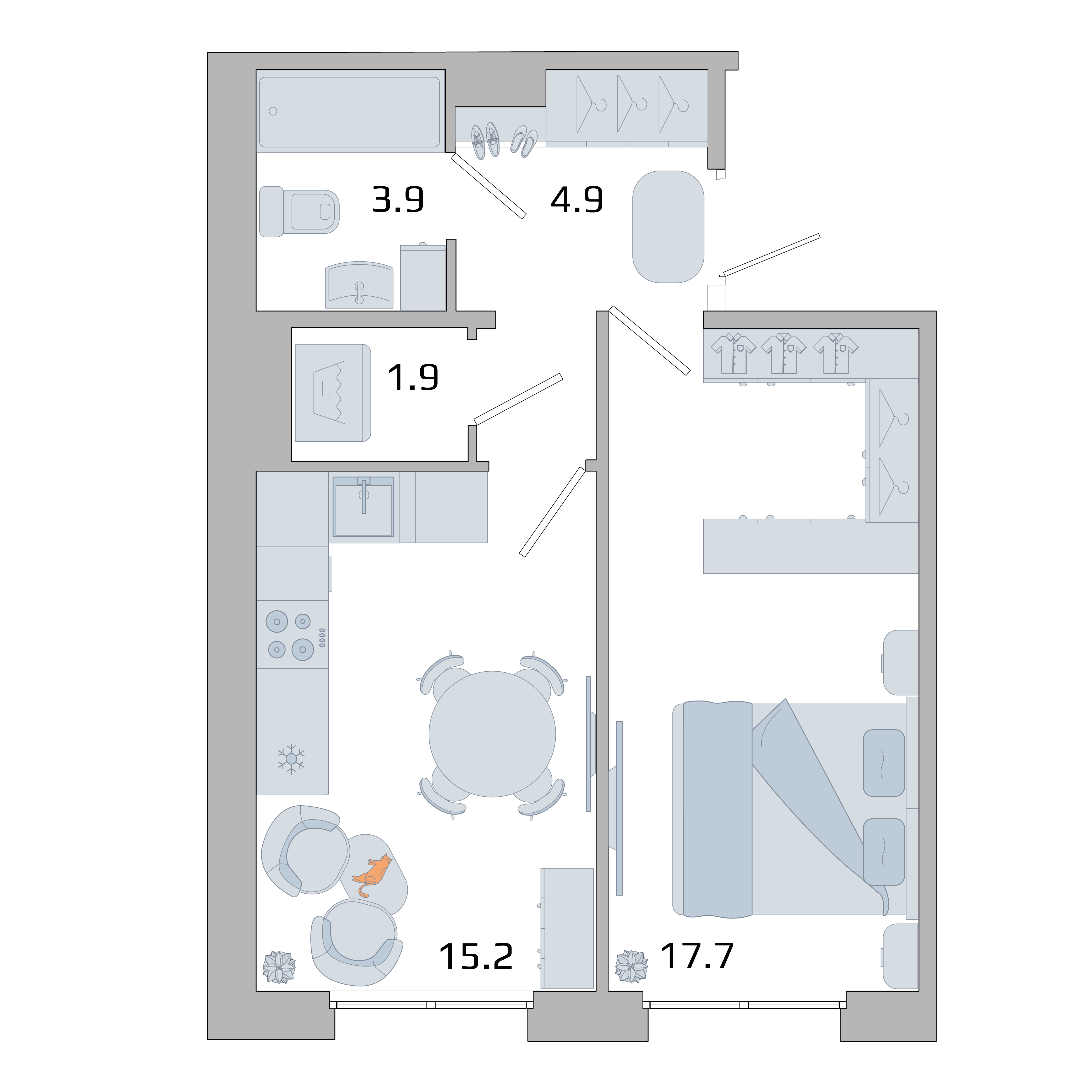 1-комнатная квартира, 45 кв.м, Авиатор, изображение-2