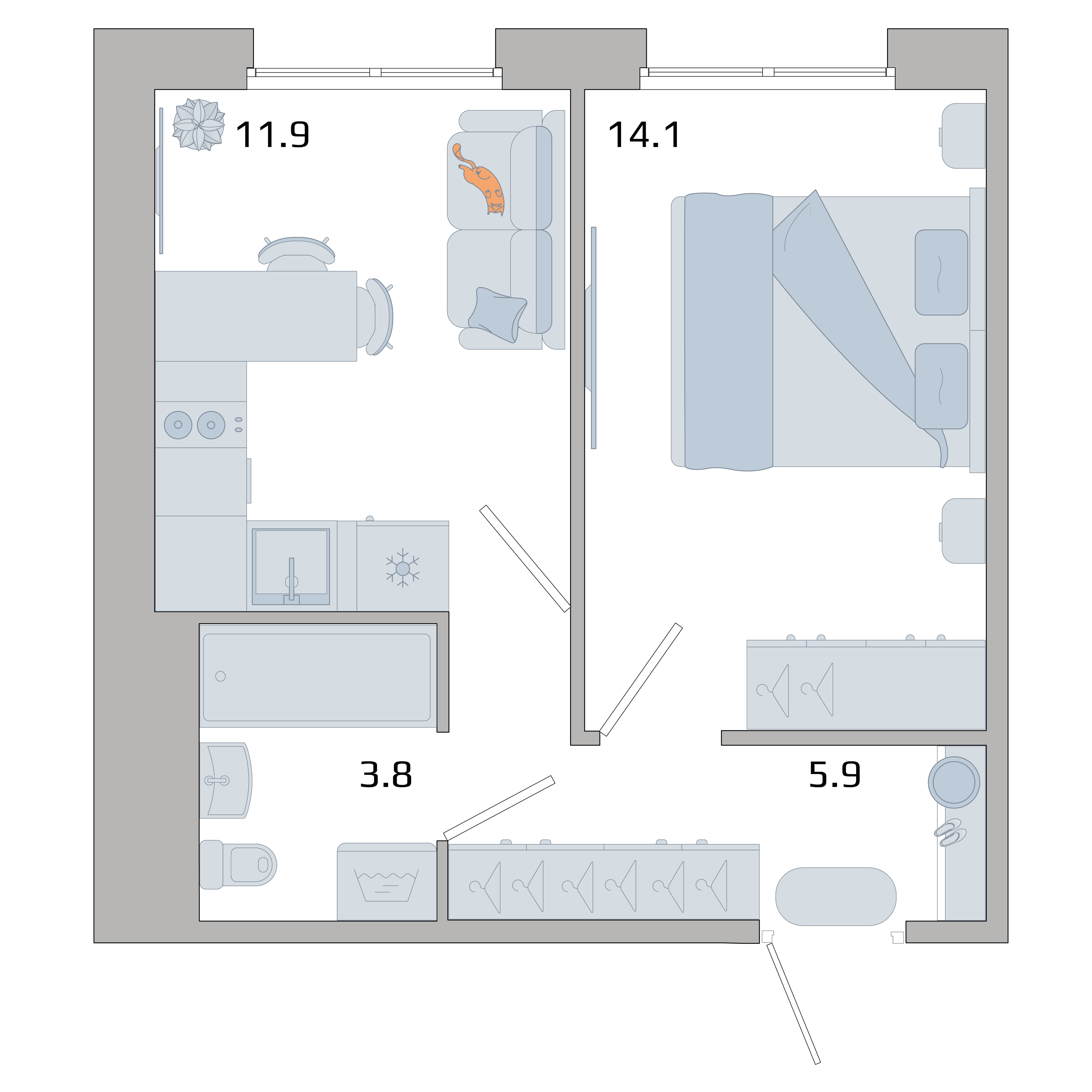 1-комнатная квартира, 35.7 кв.м, Авиатор, изображение-2