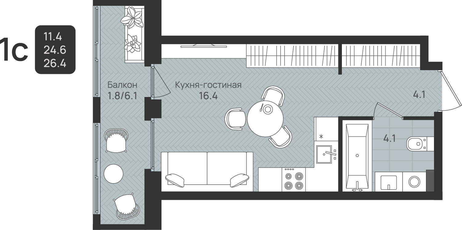 Планировка 1-комн. 1