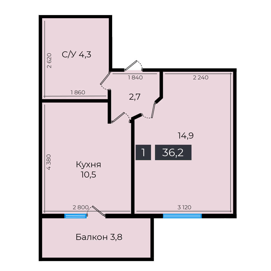Планировка 1-комн. 1